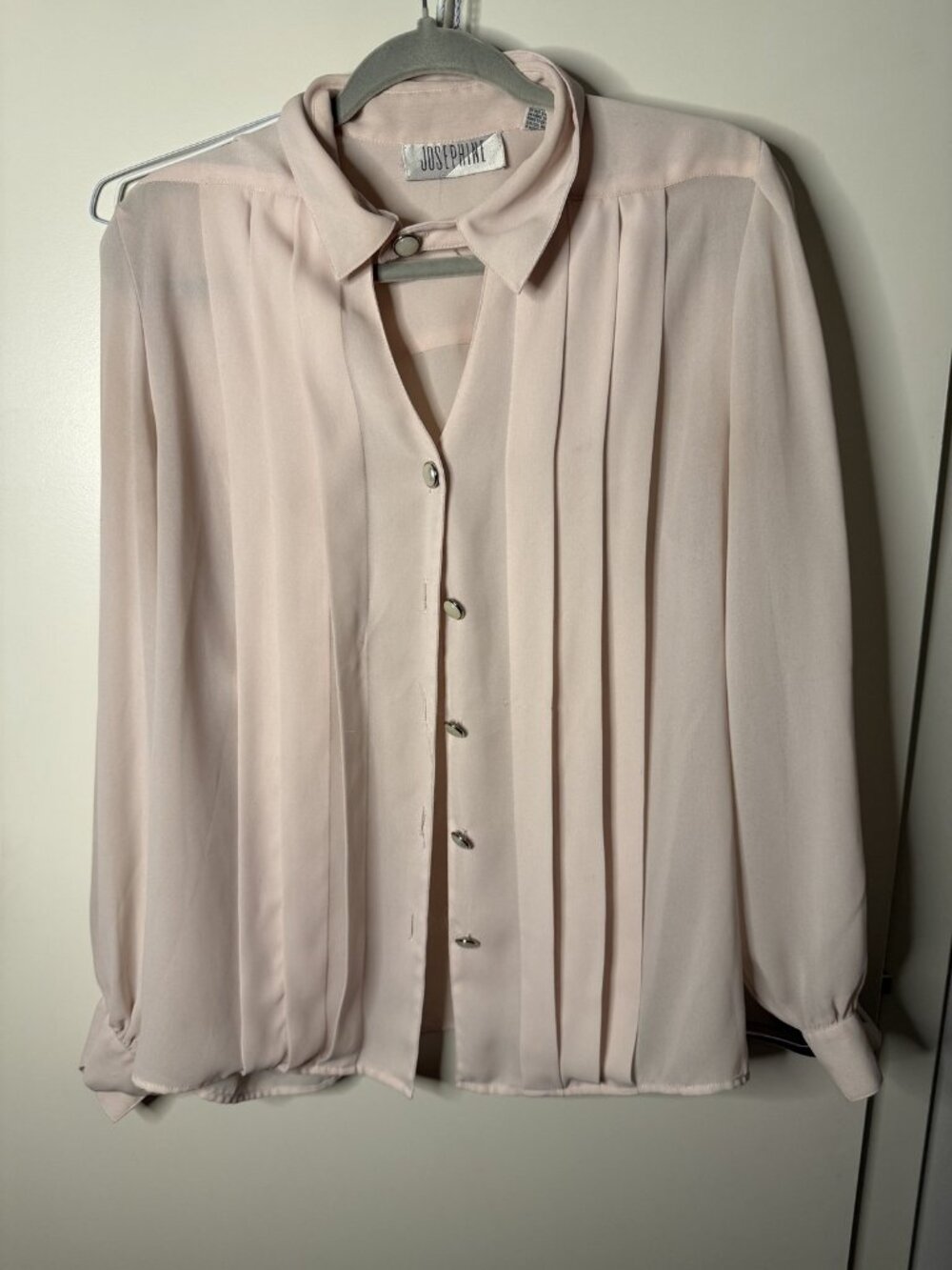 Cream Pleated Sheer Button Front Blouse